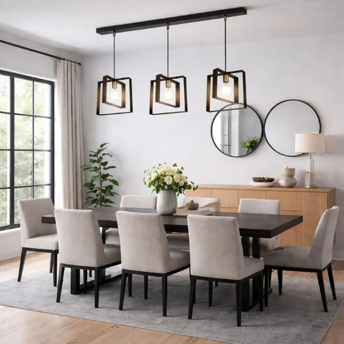 NG Lighting Kremasto Fotistiko Rag Xeiropoiito Metalliko Skouria Trifoto E27 100x80cm 2024165